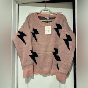 NWT Miracle Pink and Black Lightning Bolt Sweater Size M/L
